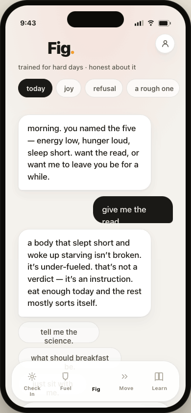 HUNGER app — talking with Fig